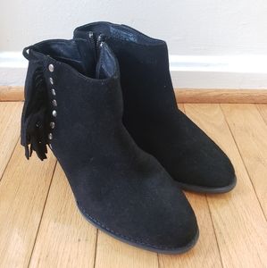 Vionic Faros Womens Boots 6 Wide 6W Western Fringe Studded Booties Ankle Heel